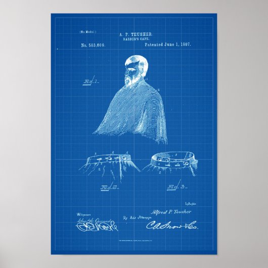 Barber's Cape Antique Patent Poster Blueprint (Voorkant)