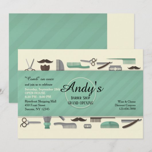 Barber's Tools Invitation Kaart (Voorkant / Achterkant)