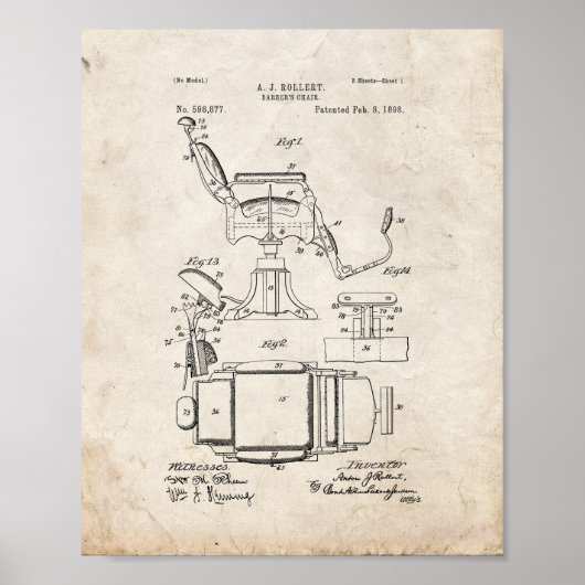 Barber's voorzitter Patent - Oude look Poster (Voorkant)