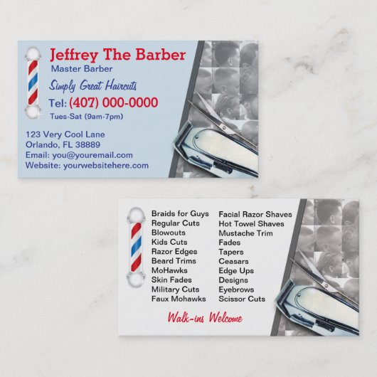 Barbershop Barber (Barberpool en clippers) Visitekaartje (Voorkant / Achterkant)