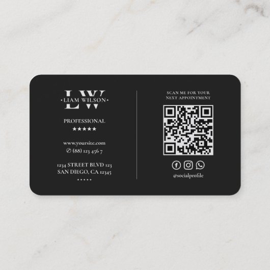 Barbershop Barber Pole Elegant Zwart Zilver Modern Visitekaartje (Achterkant)