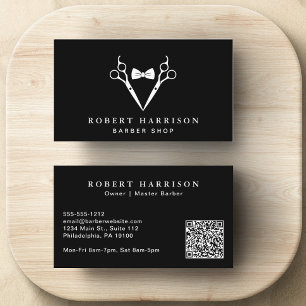 Barbershop Barber QR Code Black Visitekaartje