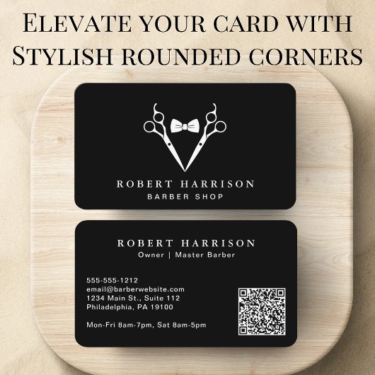 Barbershop Barber QR Code Black Visitekaartje