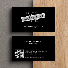 Barbershop barber QR code modern zwart Visitekaartje