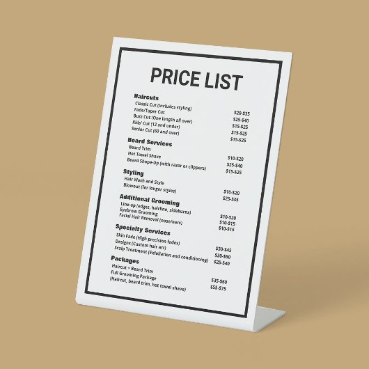 Barbershop Barber Shop Prijslijst Service Menu Reclamebord Met Voetstuk