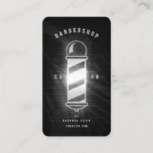 Barbershop Barber Zwart Zilver Pole Retro Modern Visitekaartje (Voorkant)