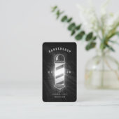 Barbershop Barber Zwart Zilver Pole Retro Modern Visitekaartje (Staand voorkant)