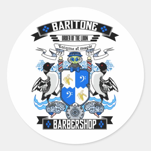 Barbershop Baritone Coat of Arms Ronde Sticker (Voorkant)