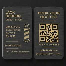 Barbershop Black Linen Gold Barber Haircut  Visitekaartje