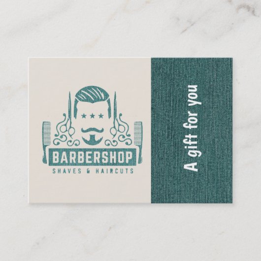 Barbershop blauw jeans textuur Cadeaubon Kortingskaartje (Voorkant)