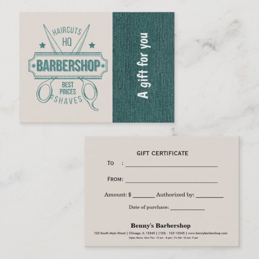 Barbershop blauw jeans textuur Cadeaubon Kortingskaartje (Voorkant / Achterkant)