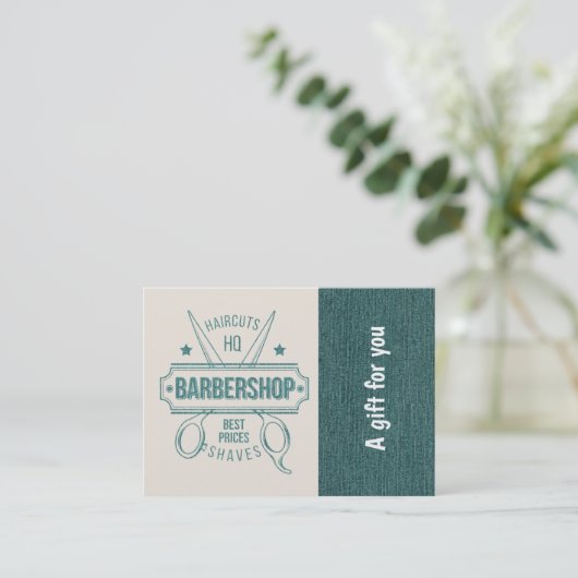 Barbershop blauw jeans textuur Cadeaubon Kortingskaartje (Staand voorkant)