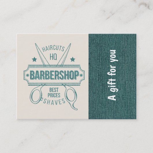 Barbershop blauw jeans textuur Cadeaubon Kortingskaartje (Voorkant)