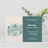 Barbershop blauwe jeans textuur open dag kaart (Staand voorkant)