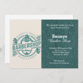 Barbershop blauwe jeans textuur open dag kaart (Voorkant / Achterkant)