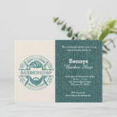 Barbershop blauwe jeans textuur open dag kaart (Staand voorkant)