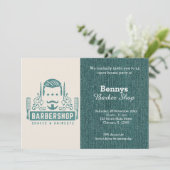 Barbershop blauwe jeans textuur open dag kaart (Staand voorkant)