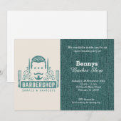 Barbershop blauwe jeans textuur open dag kaart (Voorkant / Achterkant)