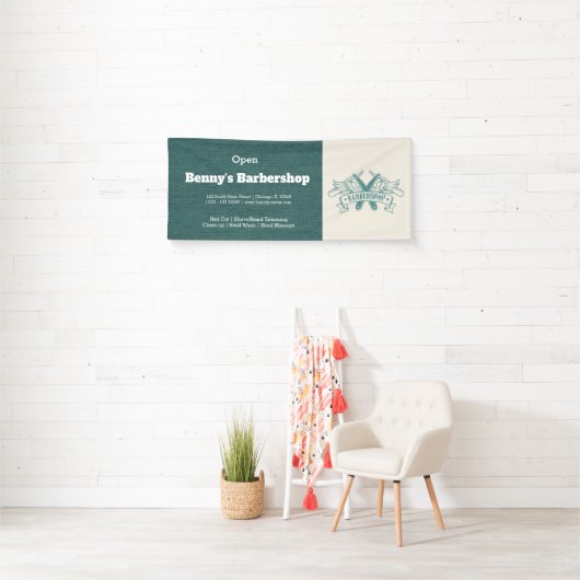 Barbershop blauwe jeans textuur spandoek (Insitu)