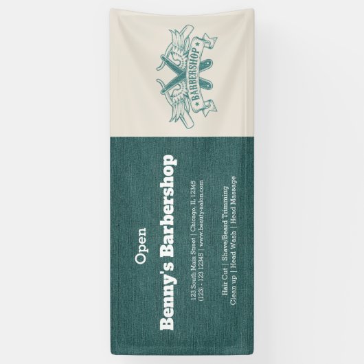 Barbershop blauwe jeans textuur spandoek (Verticaal)