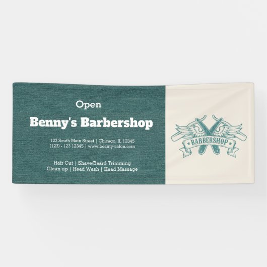 Barbershop blauwe jeans textuur spandoek (Horizontaal)