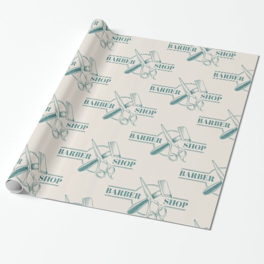 Barbershop blue jeans textuur cadeaupapier (Uitgerold)