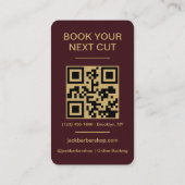 Barbershop Burgundy Gold Barber Haircut QR Code Visitekaartje (Achterkant)