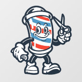 Barbershop Cartoon Barber Pole Character Raamsticker (Vel)