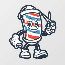 Barbershop Cartoon Barber Pole Character Raamsticker