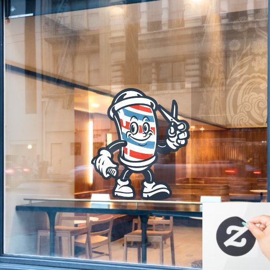 Barbershop Cartoon Barber Pole Character Raamsticker (Cafe Raam)