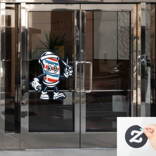 Barbershop Cartoon Barber Pole Character Raamsticker (Kantoordeur)