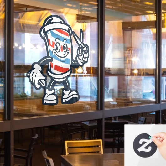 Barbershop Cartoon Barber Pole Character Raamsticker (Restaurant Raam)