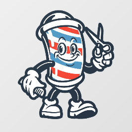 Barbershop Cartoon Barber Pole Character Raamsticker