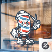 Barbershop Cartoon Barber Pole Character Raamsticker (Cafe Raam)