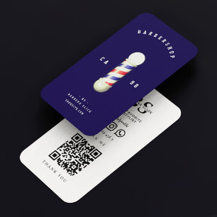 Barbershop Classic Barber Pole Donkerblauw Visitekaartje