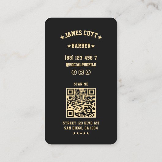 Barbershop Classic Elegant Goud Zwart Barber Pool Visitekaartje (Achterkant)