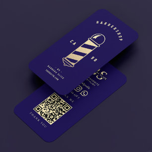 Barbershop Donkerblauw Haarstylist Barber's Pole Visitekaartje