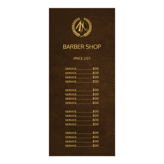 Barbershop donkerbruin leder reclamekaart (Voorkant)