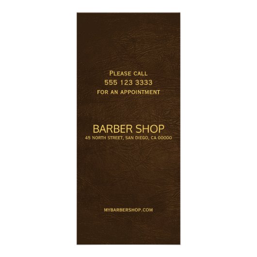 Barbershop donkerbruin leder reclamekaart (Achterkant)