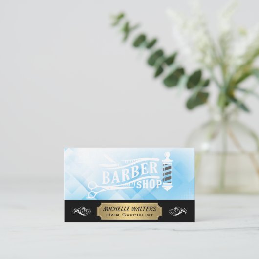 Barbershop-eigenaar | Barber Pole Logo Visitekaartje (Staand voorkant)
