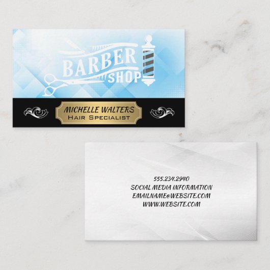 Barbershop-eigenaar | Barber Pole Logo Visitekaartje (Voorkant / Achterkant)