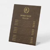 Barbershop faux bruin leer prijslijst diensten reclamebord met voetstuk (Voorkant)
