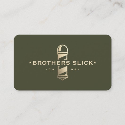 Barbershop Gold Barber Pole Army Green Loyalty Visitekaartje (Voorkant)