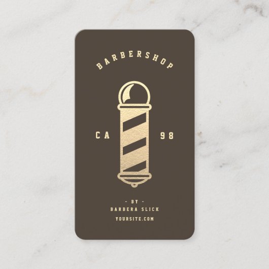 Barbershop Gold Barber's Pole Monogram Visitekaartje (Voorkant)