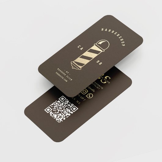 Barbershop Gold Barber's Pole Monogram Visitekaartje