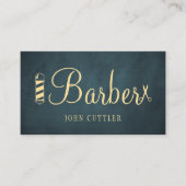 Barbershop gold navy pole scissors barber QR code Visitekaartje (Voorkant)
