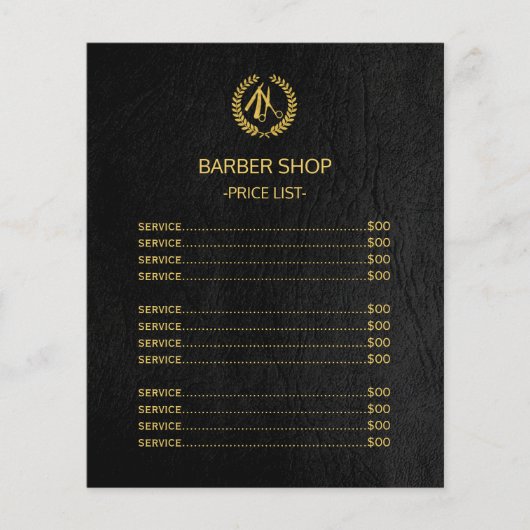 Barbershop goud zwart prijslijst service menu (Voorkant)