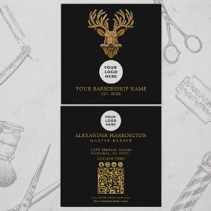 Barbershop Gouden Hert Logo Master Kapper Qr Code Vierkante Visitekaartje
