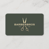 Barbershop Gouden Schaar Donkergroen Kapper Modern Visitekaartje (Voorkant)
