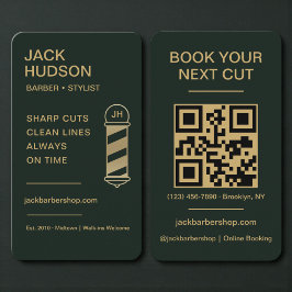 Barbershop Green Gold Barber Haircut QR Code Visitekaartje